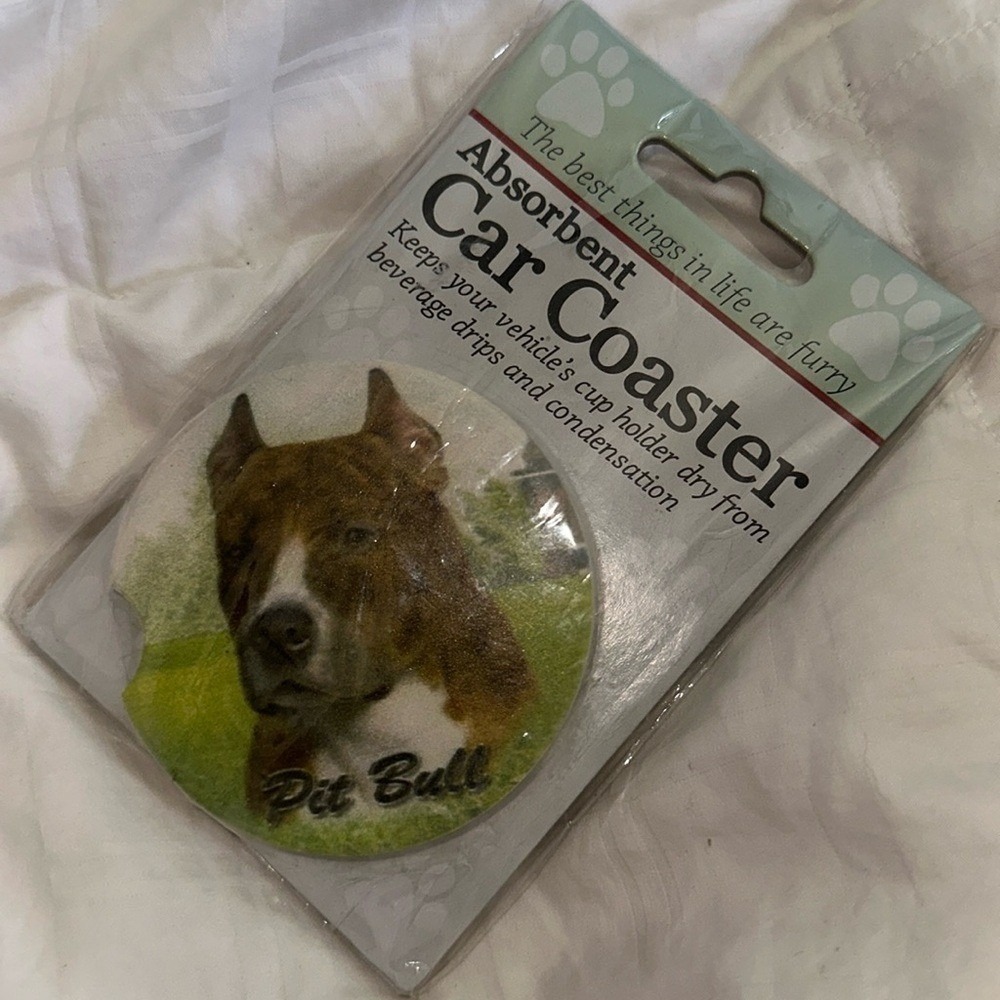 Pit Bull Absorbent Car Coaster Dog Breed Cup Holder Insert Stoneware New